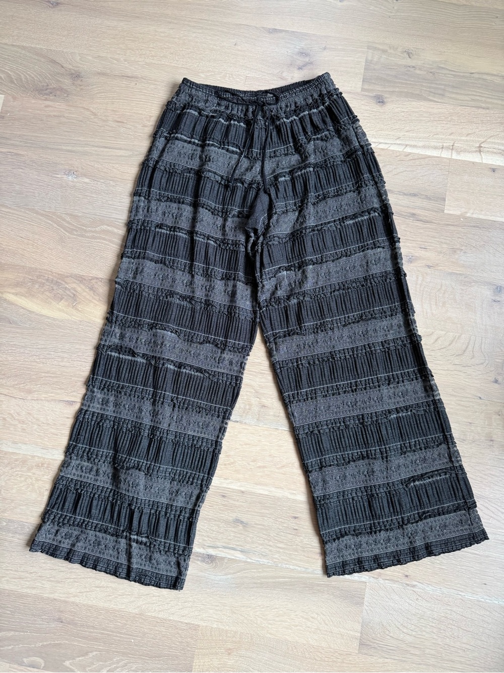 Free People Wide-Leg Crochet Knit Pants - Grayish-Black